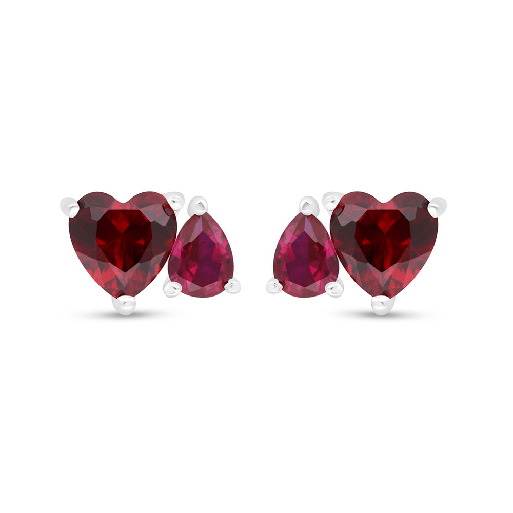 Sterling Silver 925 Earring Rhodium Plated Embedded With Ruby Corundum 