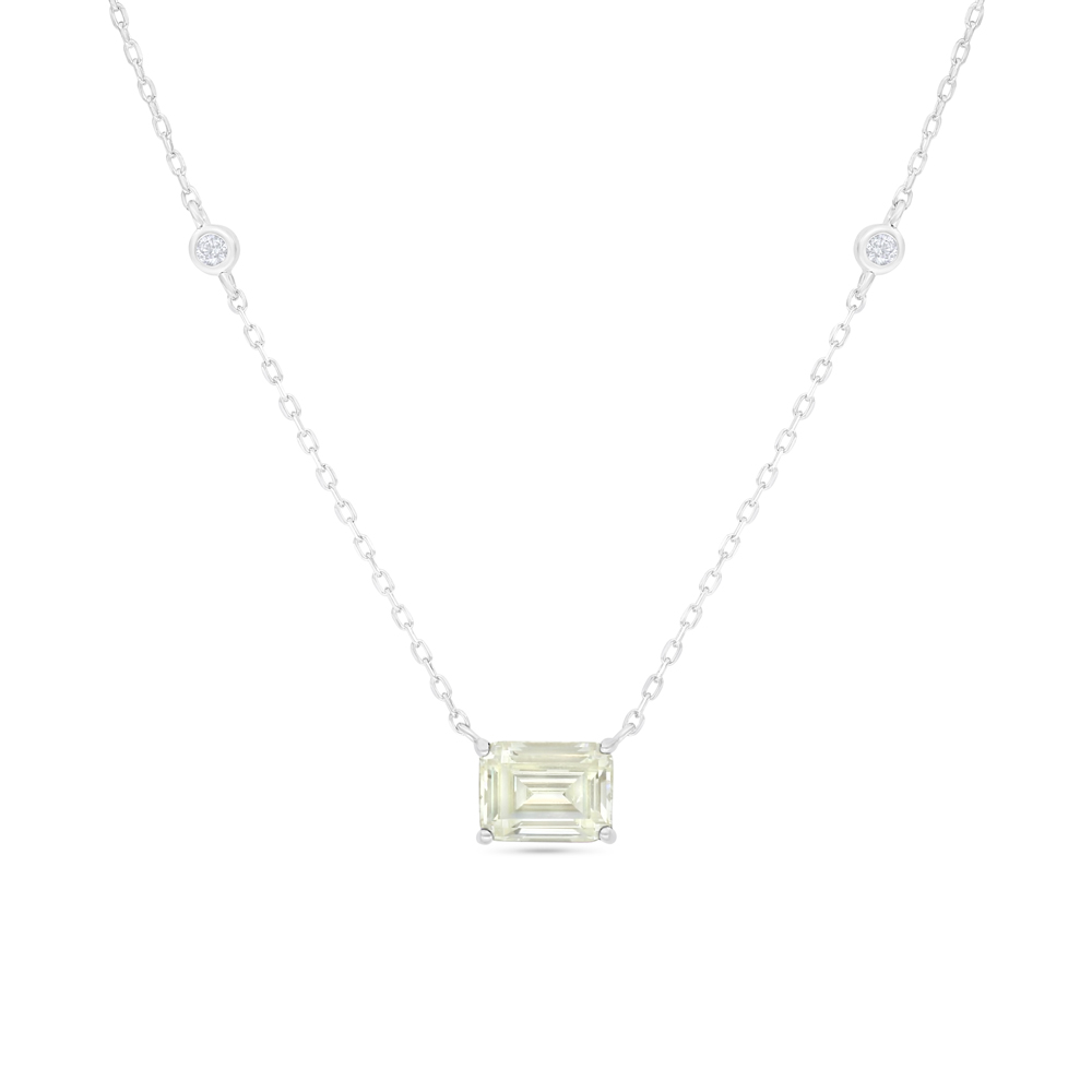 Sterling Silver 925 Necklace Rhodium Plated Embedded With Yellow Diamond And White Zircon