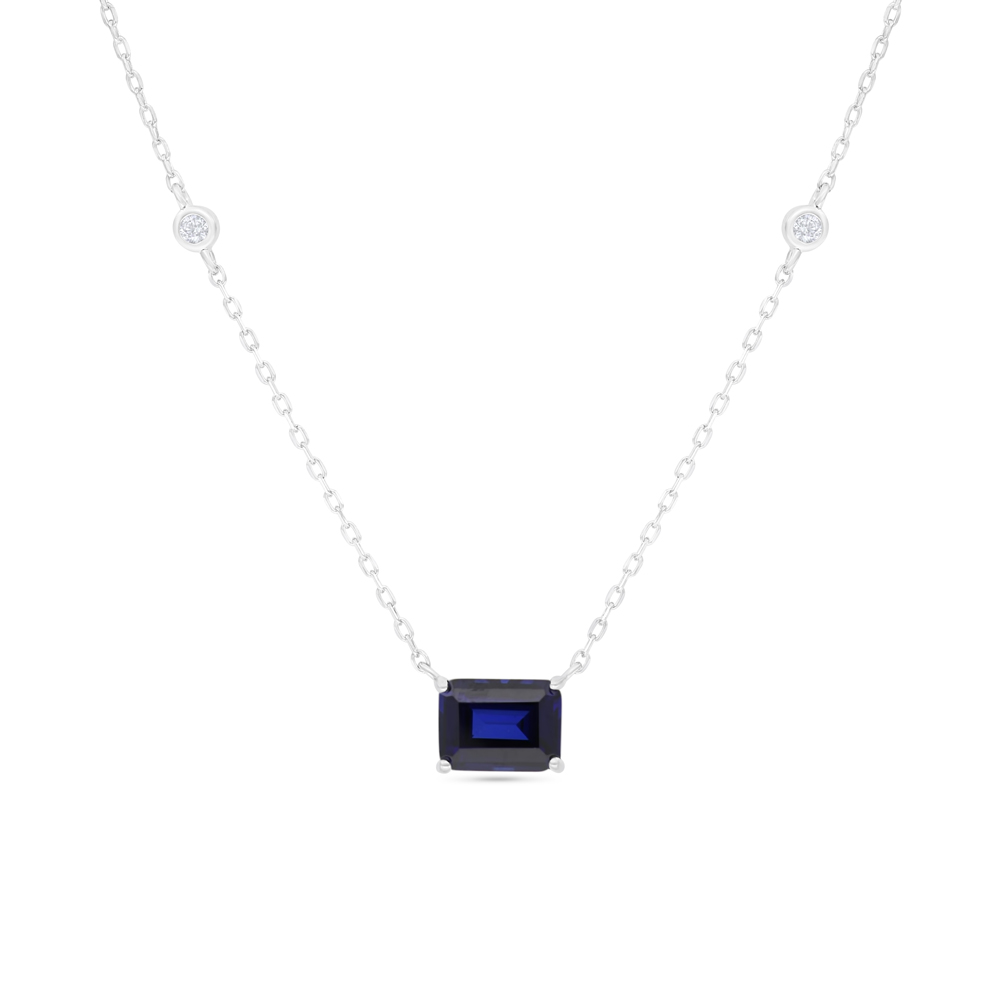 Sterling Silver 925 Necklace Rhodium Plated Embedded With Sapphire Corundum And White Zircon