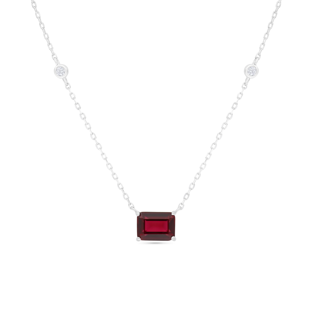 Sterling Silver 925 Necklace Rhodium Plated Embedded With Ruby Corundum And White Zircon