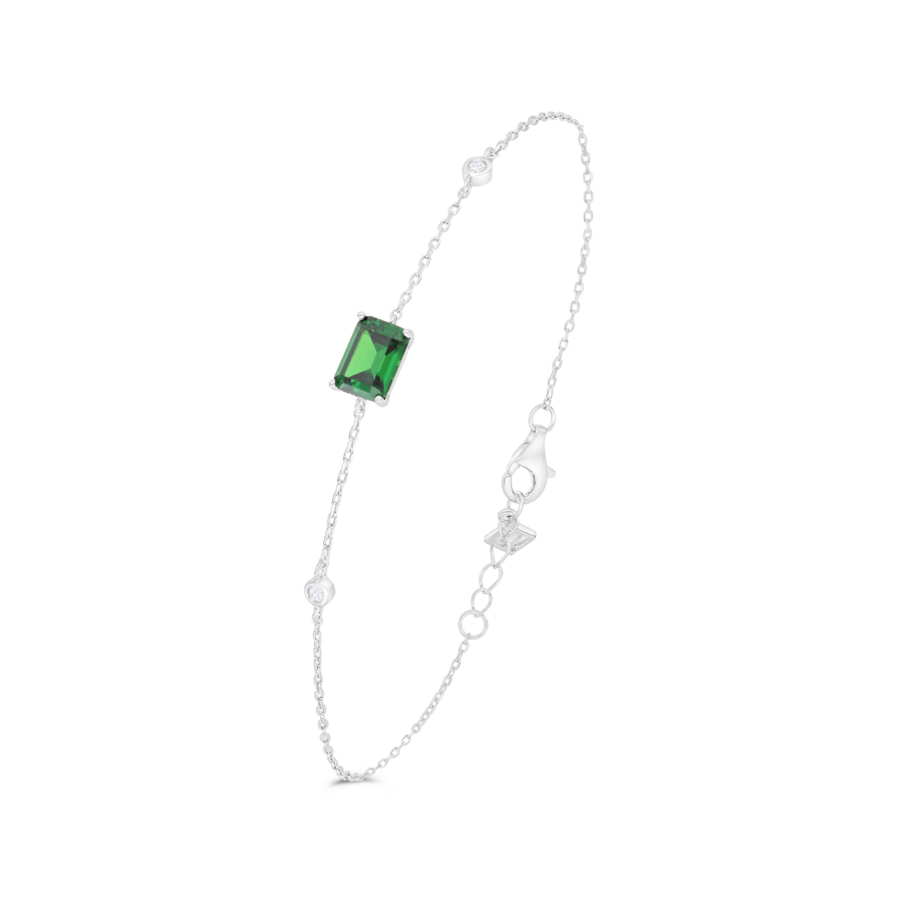 Sterling Silver 925 Bracelet Rhodium Plated Embedded With Emerald Zircon And White Zircon