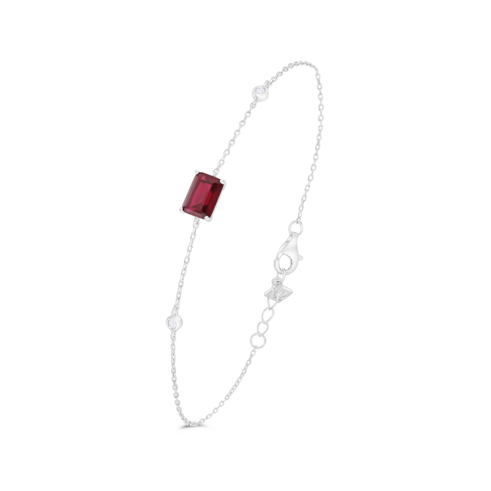 Sterling Silver 925 Bracelet Rhodium Plated Embedded With Ruby Corundum And White Zircon