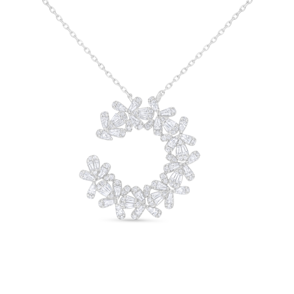 Sterling Silver 925 Necklace Rhodium Plated Embedded With White Zircon