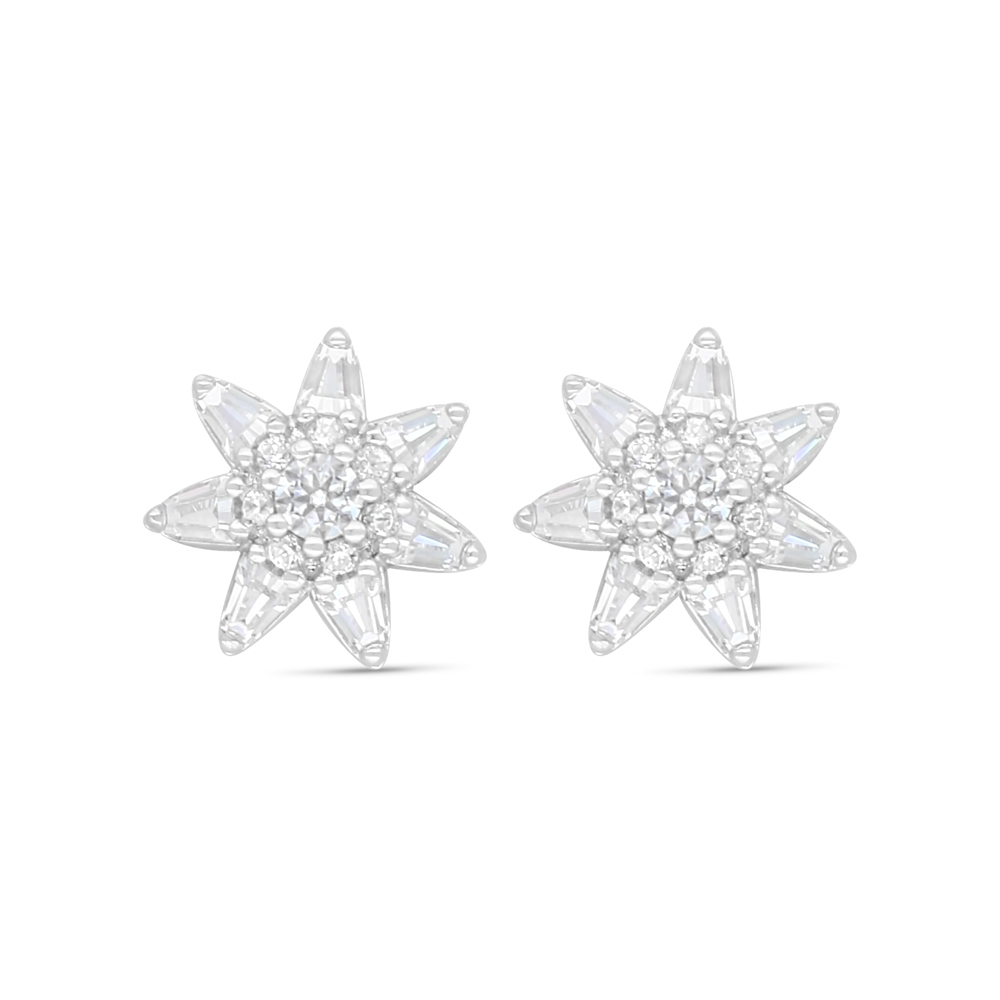 Sterling Silver 925 Earring Rhodium Plated Embedded With White Zircon