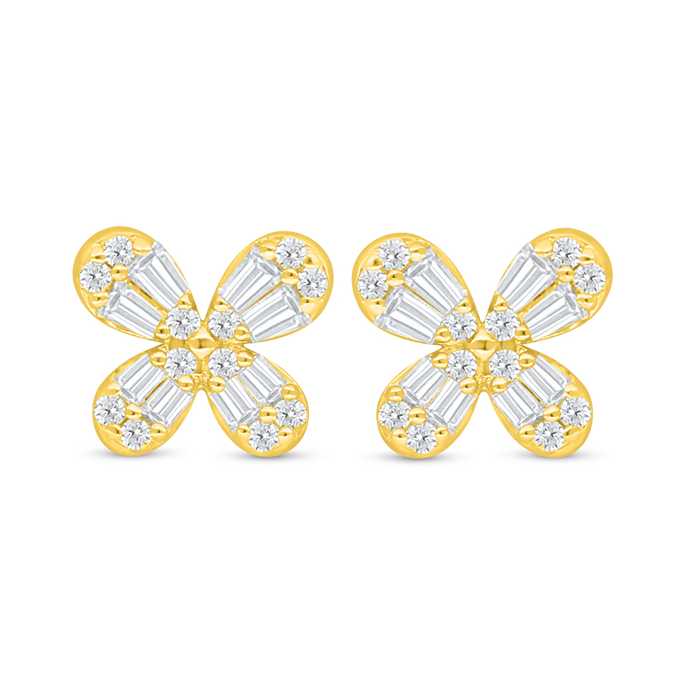 Sterling Silver 925 Earring Golden Plated Embedded With White Zircon