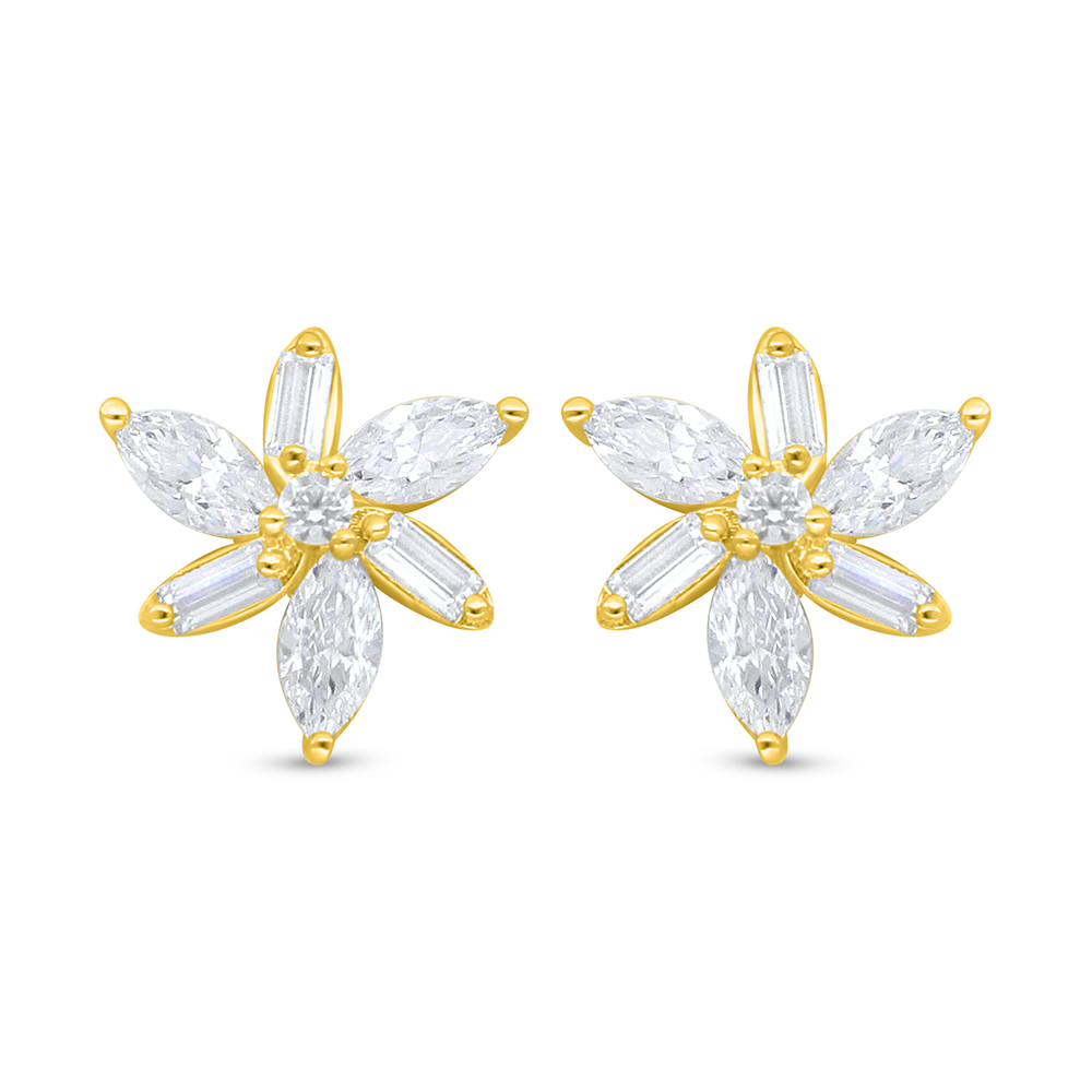 Sterling Silver 925 Earring Golden Plated Embedded With White Zircon