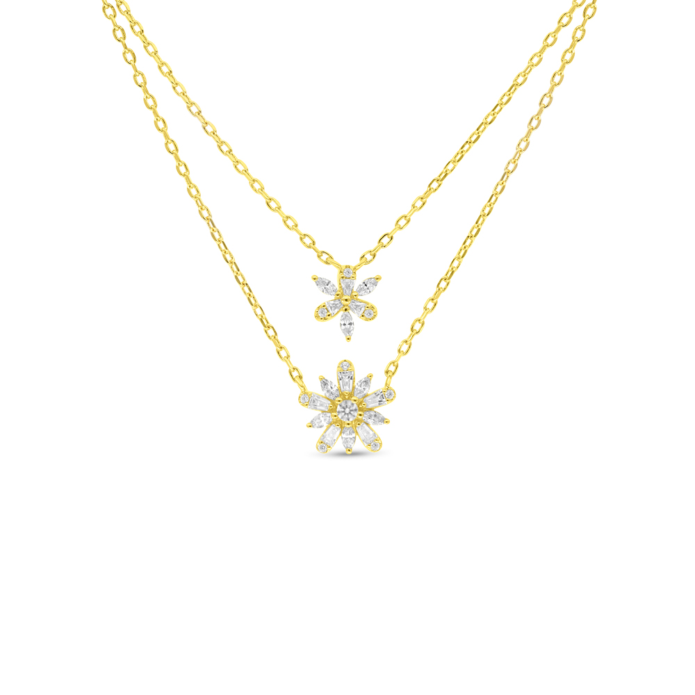 Sterling Silver 925 Necklace Golden Plated Embedded With White Zircon