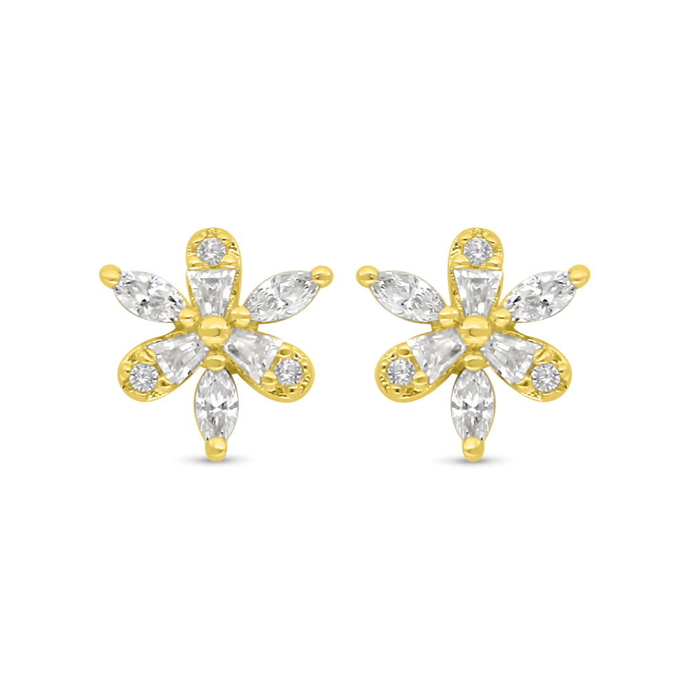 Sterling Silver 925 Earring Golden Plated Embedded With White Zircon