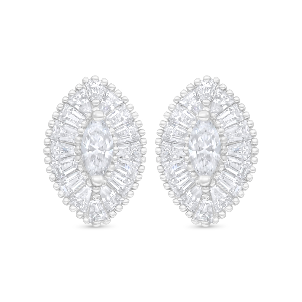 Sterling Silver 925 Earring Rhodium Plated Embedded With White Zircon