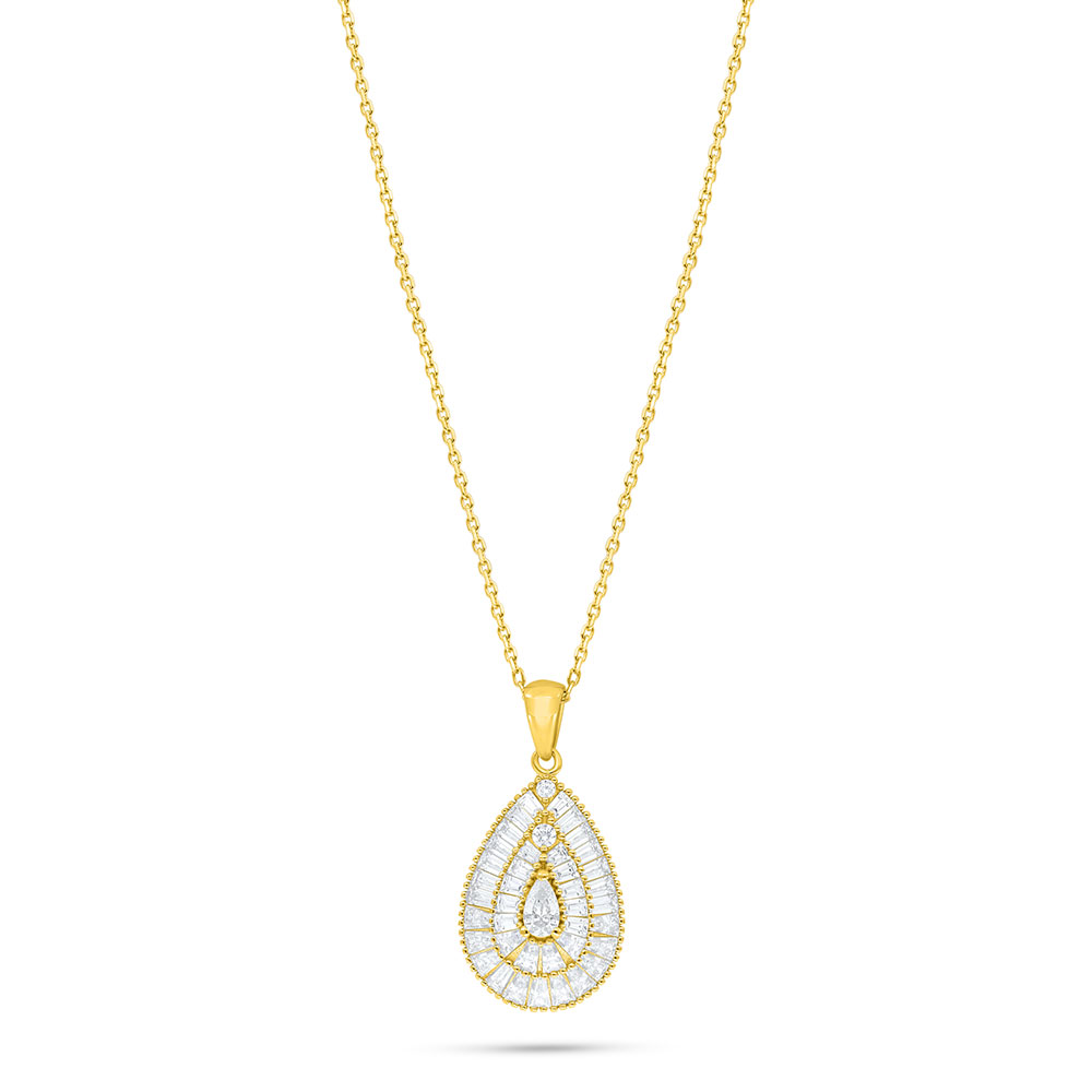 Sterling Silver 925 Necklace Golden Plated Embedded With White Zircon