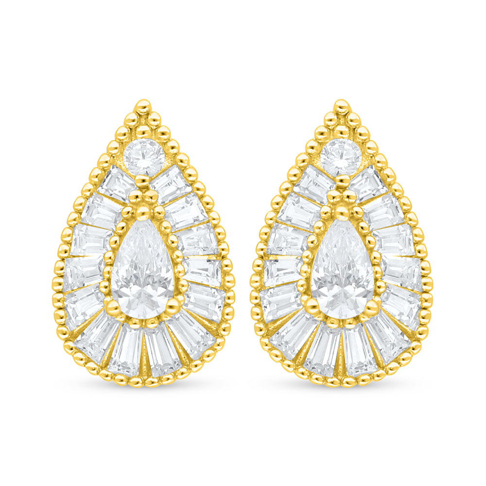 Sterling Silver 925 Earring Golden Plated Embedded With White Zircon