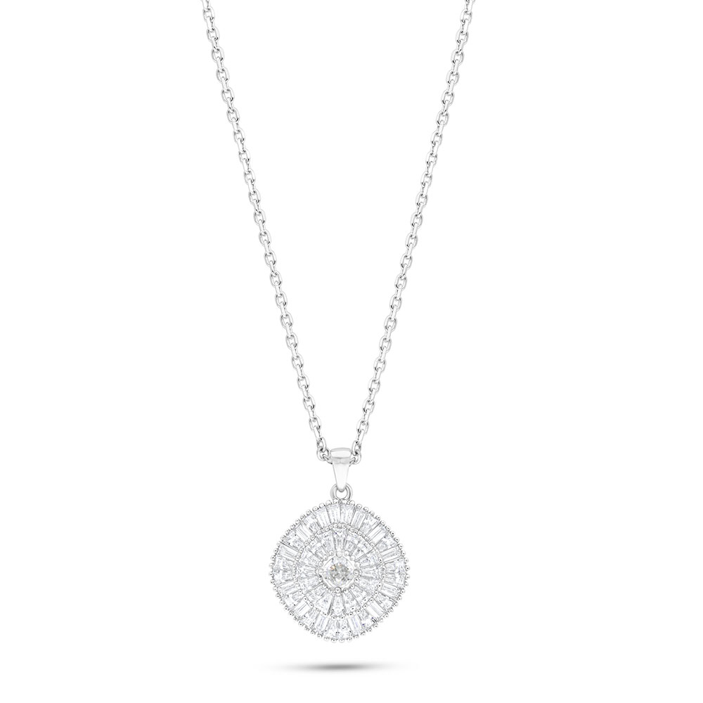 Sterling Silver 925 Necklace Rhodium Plated Embedded With White Zircon