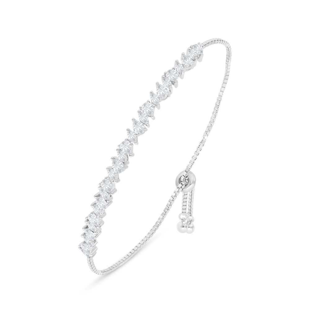 Sterling Silver 925 Bracelet Rhodium Plated Embedded With White Zircon