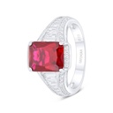 Sterling Silver 925 Ring Rhodium Plated Embedded With Ruby Corundum And White Zircon