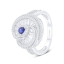 Sterling Silver 925 Ring Rhodium Plated Embedded With Sapphire Corundum And White Zircon