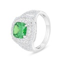 Sterling Silver 925 Ring Rhodium Plated Embedded With Emerald Zircon And White Zircon