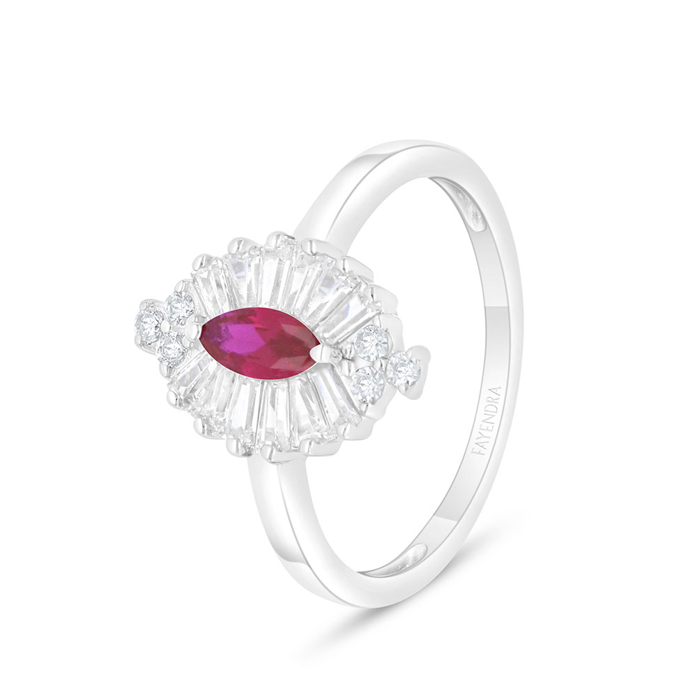 Sterling Silver 925 Ring Rhodium Plated Embedded With Ruby Corundum And White Zircon