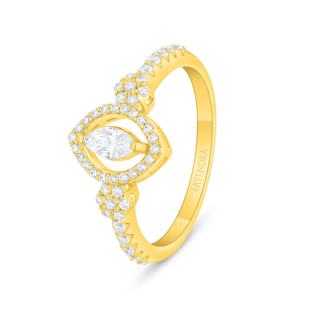 Sterling Silver 925 Ring Golden Plated Embedded With White Zircon