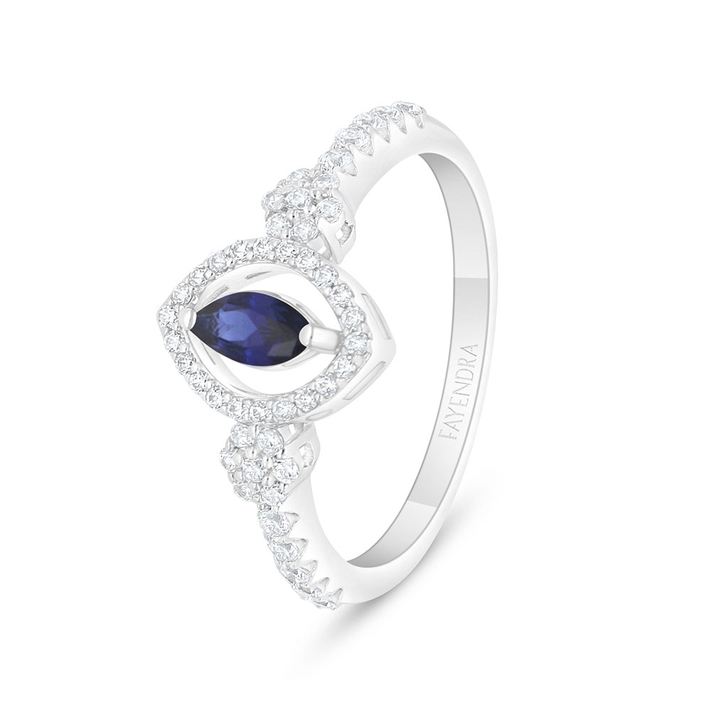 Sterling Silver 925 Ring Rhodium Plated Embedded With Sapphire Corundum And White Zircon