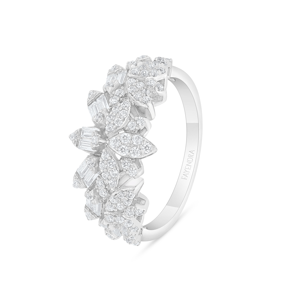 Sterling Silver 925 Ring Rhodium Plated Embedded With White Zircon