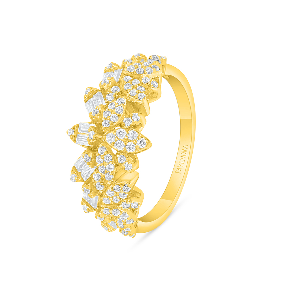 Sterling Silver 925 Ring Golden Plated Embedded With White Zircon