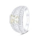 Sterling Silver 925 Ring Rhodium Plated Embedded With Yellow Diamond And White Zircon