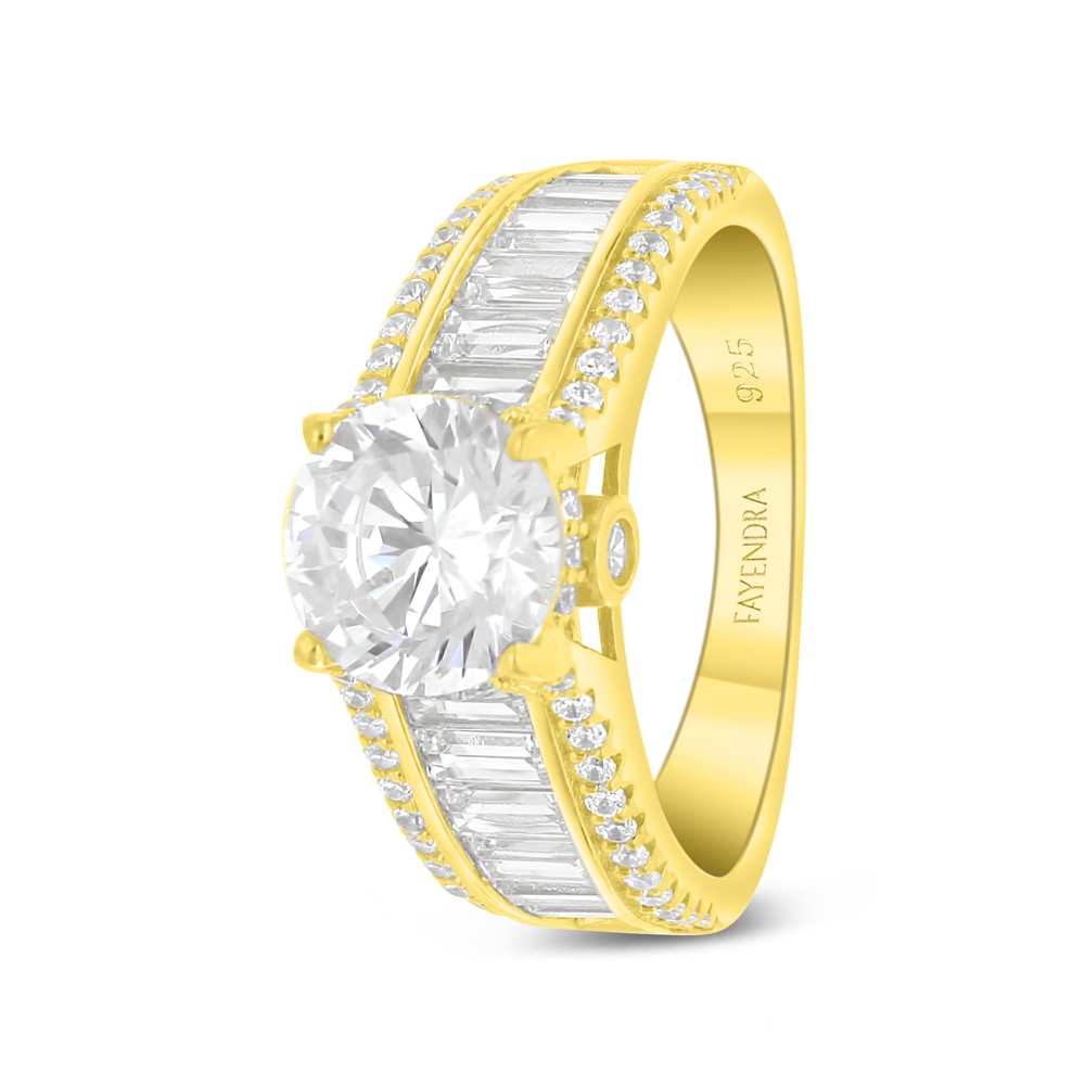 Sterling Silver 925 Ring Golden Plated Embedded With White Zircon