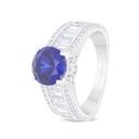 Sterling Silver 925 Ring Rhodium Plated Embedded With Sapphire Corundum And White Zircon