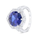 Sterling Silver 925 Ring Rhodium Plated Embedded With Sapphire Corundum And White Zircon