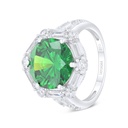 Sterling Silver 925 Ring Rhodium Plated Embedded With Emerald Zircon And White Zircon