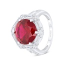 Sterling Silver 925 Ring Rhodium Plated Embedded With Ruby Corundum And White Zircon