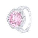 Sterling Silver 925 Ring Rhodium Plated Embedded With Pink Zircon And White Zircon