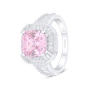 Sterling Silver 925 Ring Rhodium Plated Embedded With Pink Zircon And White Zircon