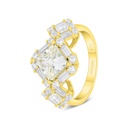 Sterling Silver 925 Ring Golden Plated Embedded With Yellow Diamond And White Zircon