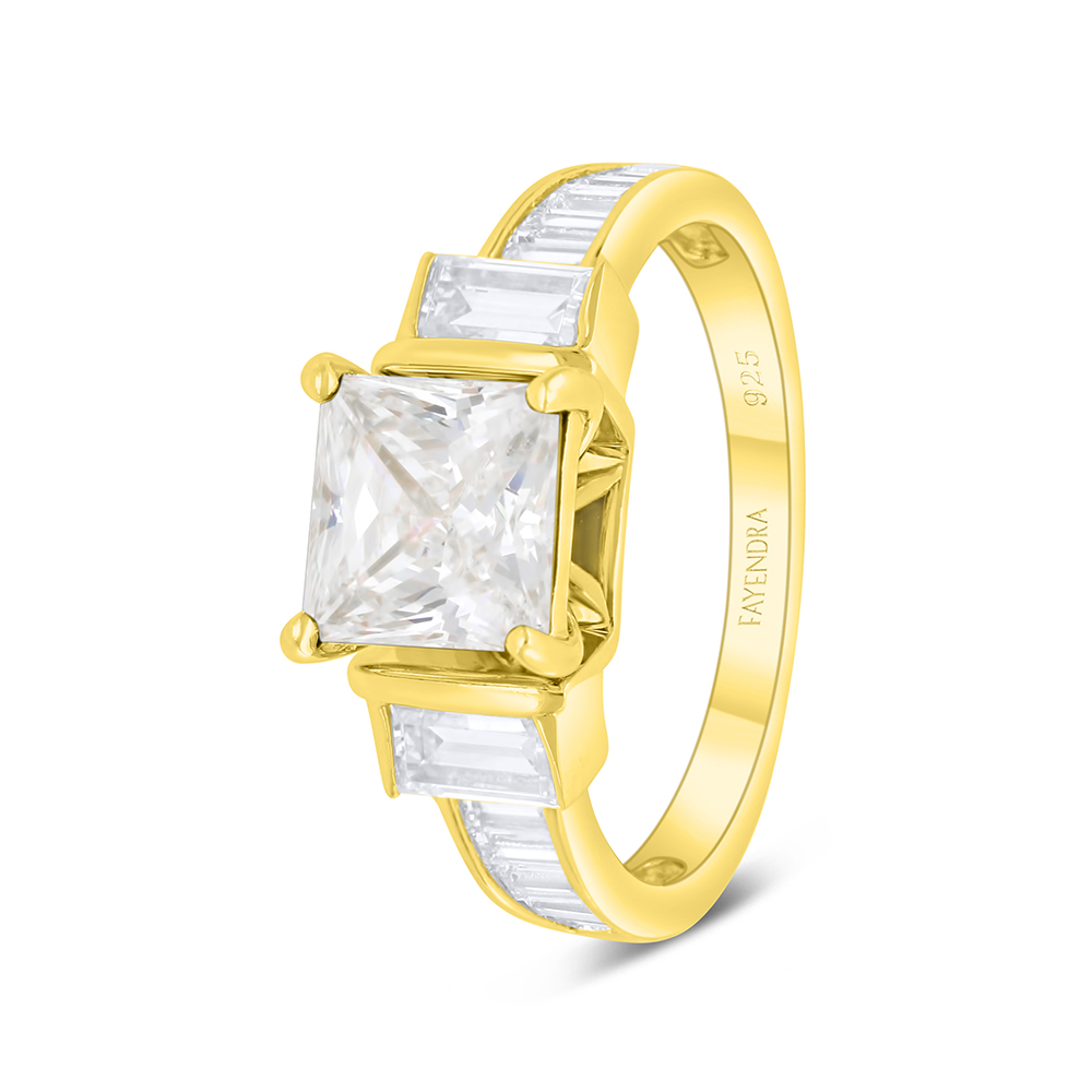 Sterling Silver 925 Ring Golden Plated Embedded With White Zircon