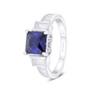 Sterling Silver 925 Ring Rhodium Plated Embedded With Sapphire Corundum And White Zircon