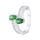 Sterling Silver 925 Ring Rhodium Plated Embedded With Emerald Zircon And White Zircon