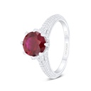 Sterling Silver 925 Ring Rhodium Plated Embedded With Ruby Corundum And White Zircon