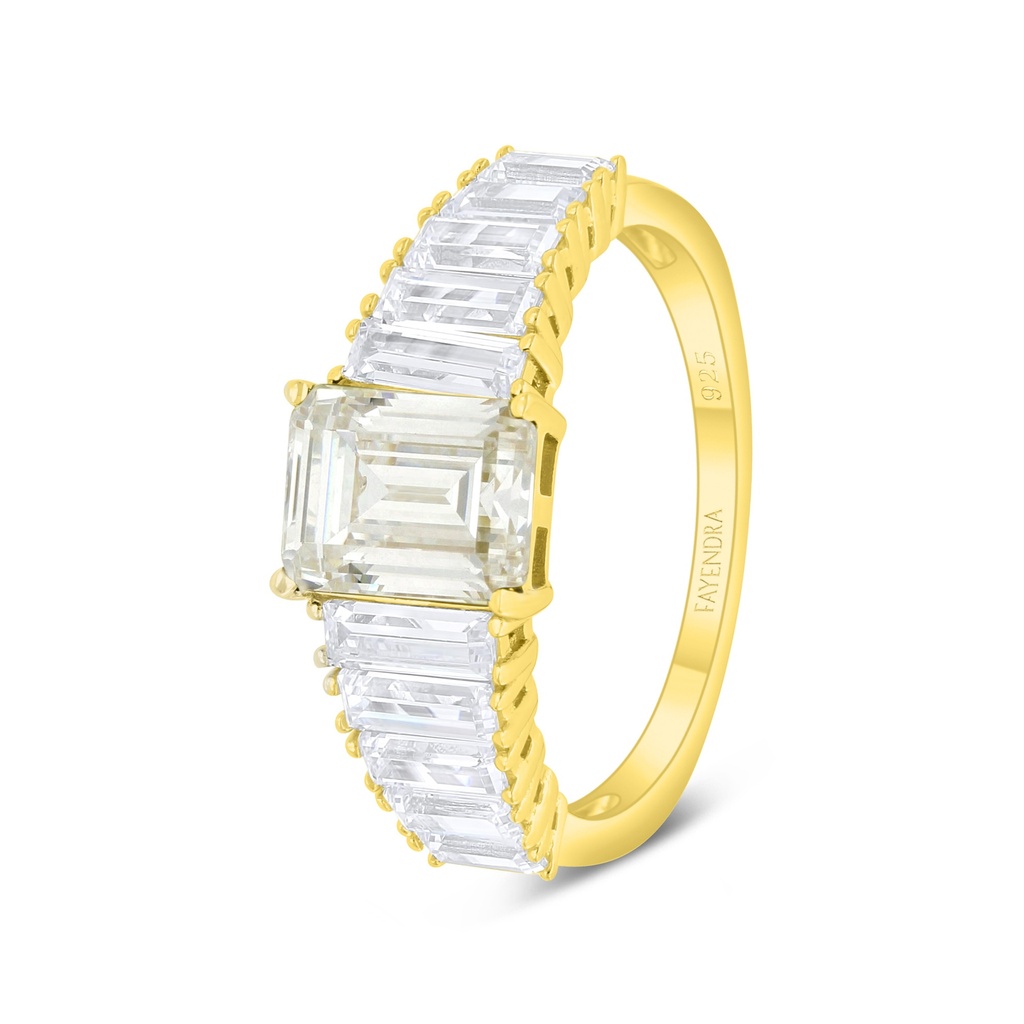 Sterling Silver 925 Ring Golden Plated Embedded With Yellow Diamond And White Zircon