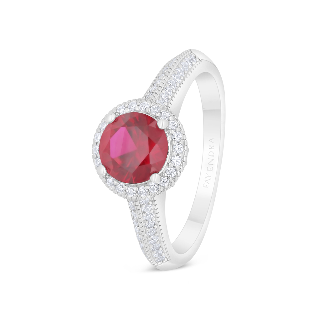 Sterling Silver 925 Ring Rhodium Plated Embedded With Ruby Corundum And White Zircon