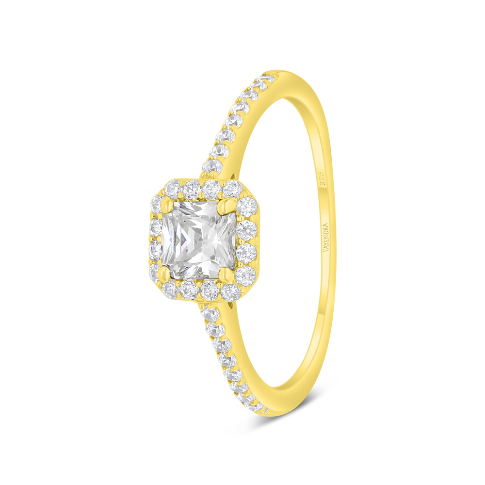 Sterling Silver 925 Ring Golden Plated Embedded With White Zircon