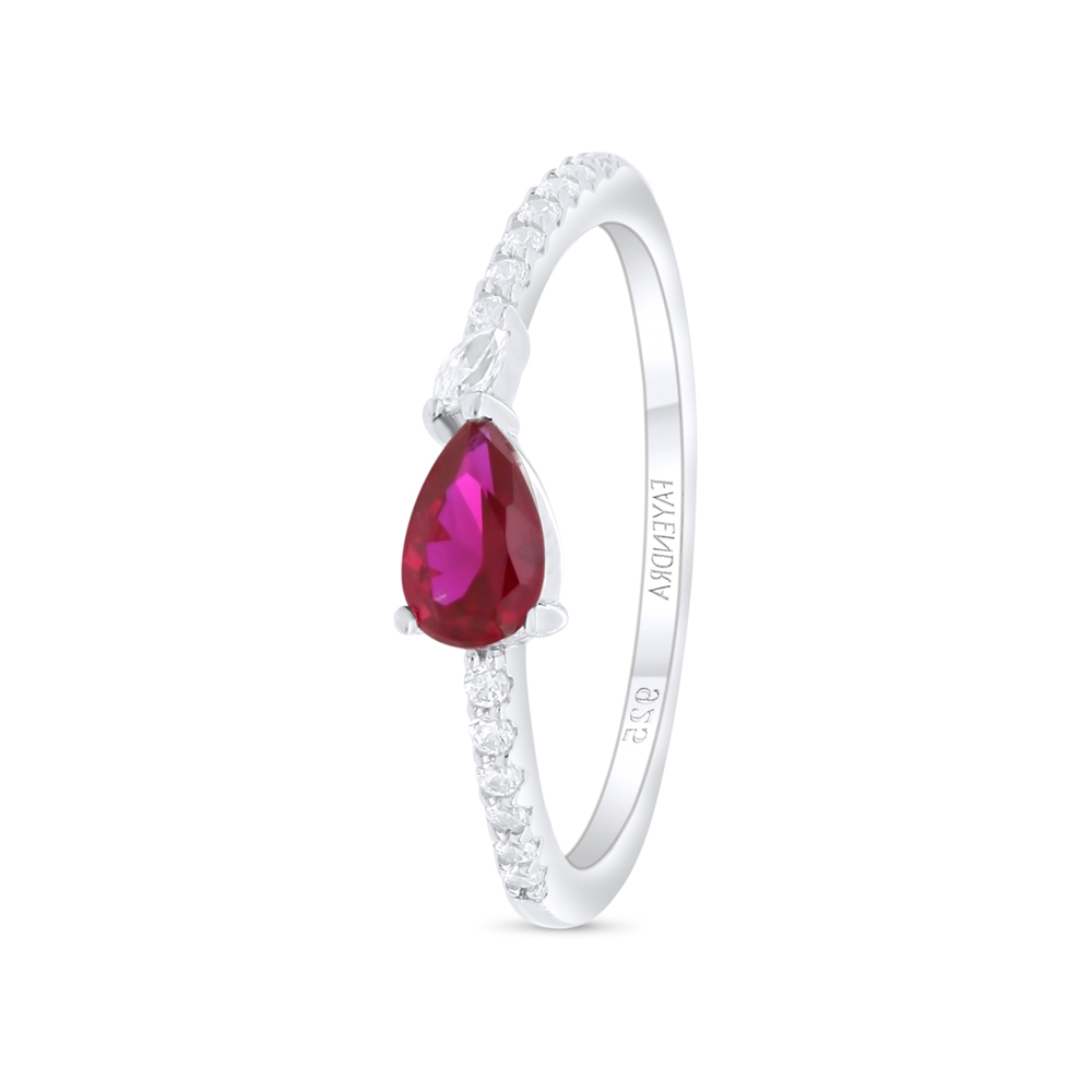 Sterling Silver 925 Ring Rhodium Plated Embedded With Ruby Corundum And White Zircon