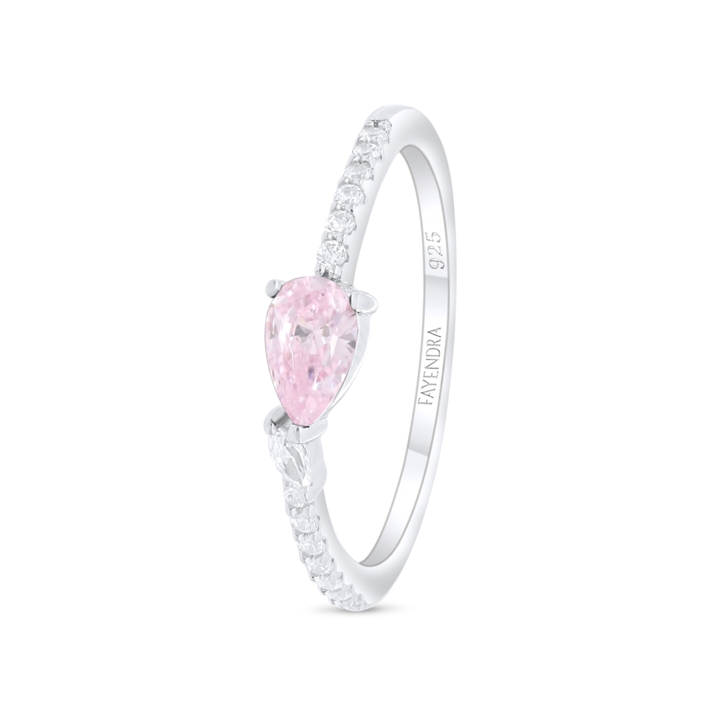 Sterling Silver 925 Ring Rhodium Plated Embedded With Pink Zircon And White Zircon