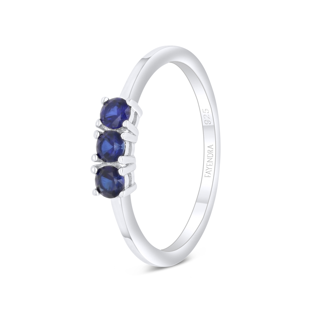 Sterling Silver 925 Ring Rhodium Plated Embedded With Sapphire Corundum 