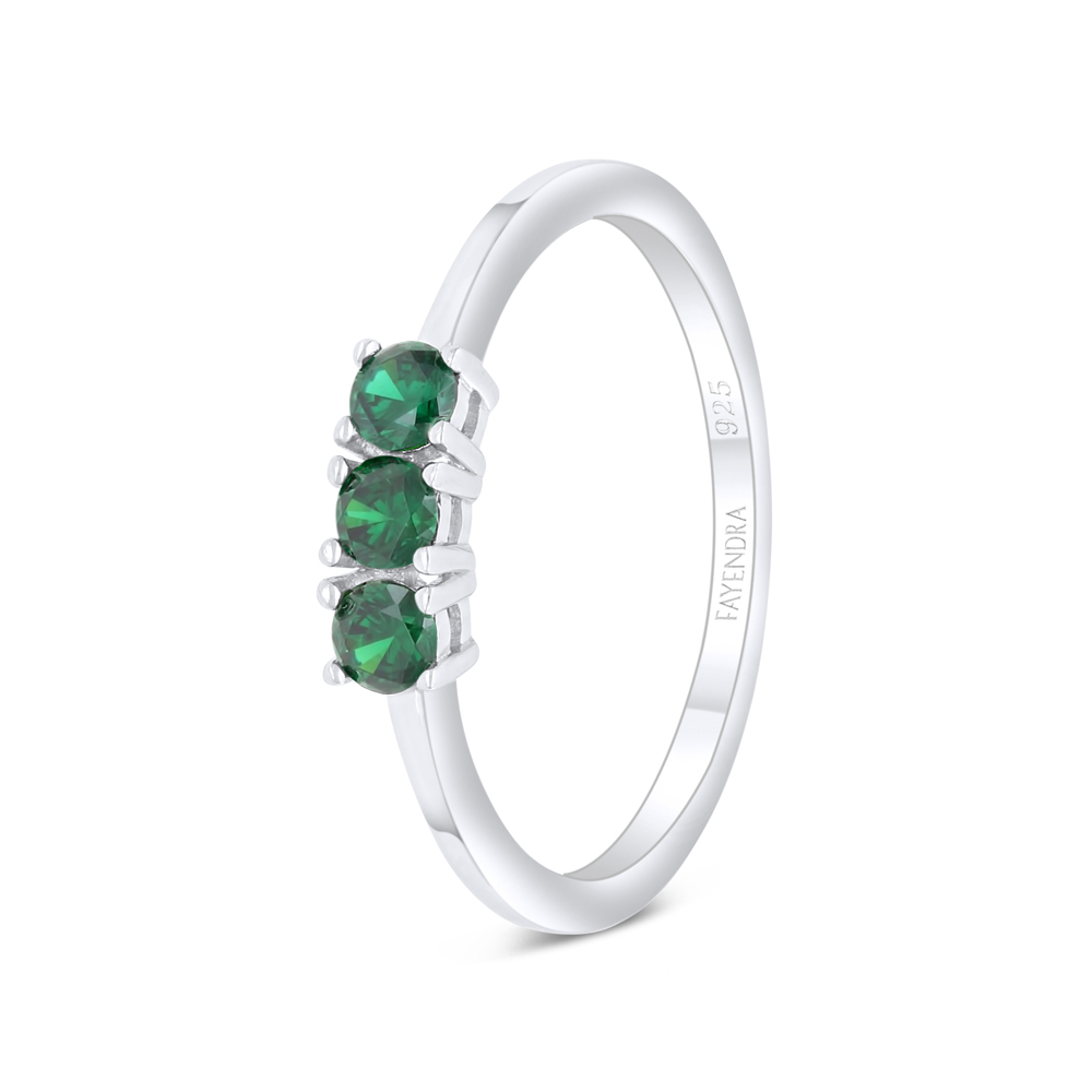 Sterling Silver 925 Ring Rhodium Plated Embedded With Emerald Zircon 