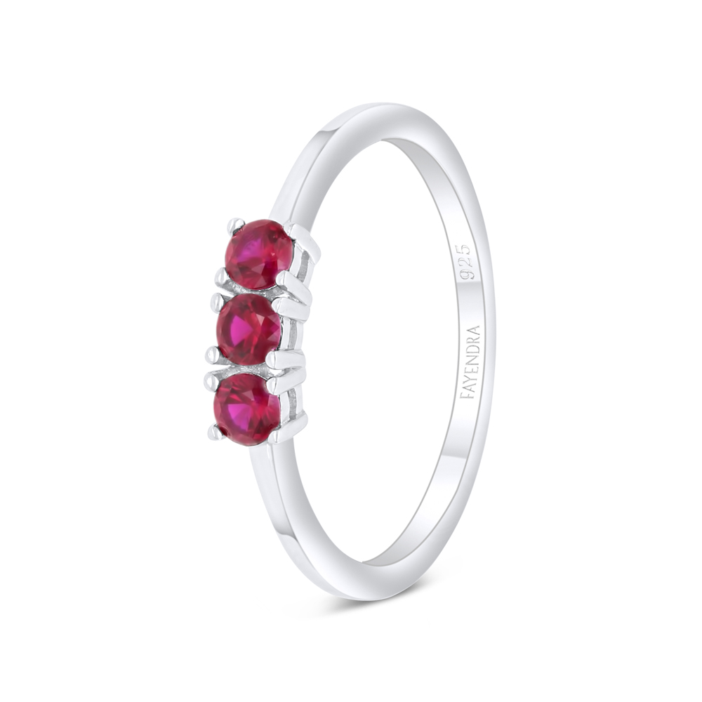 Sterling Silver 925 Ring Rhodium Plated Embedded With Ruby Corundum 