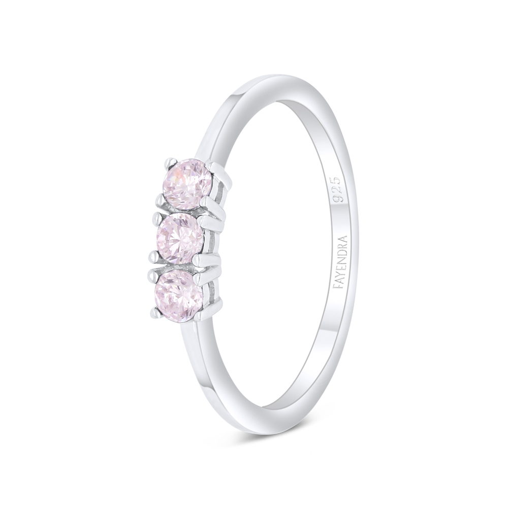 Sterling Silver 925 Ring Rhodium Plated Embedded With Pink Zircon 