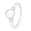 Sterling Silver 925 Ring Rhodium Plated Embedded With Natural White Pearl And White Zircon