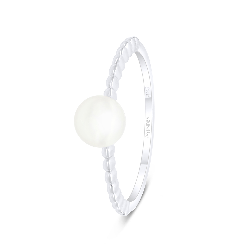 Sterling Silver 925 Ring Rhodium Plated Embedded With White Natural Pearl 