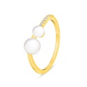 Sterling Silver 925 Ring Golden Plated Embedded With Natural White Pearl And White Zircon